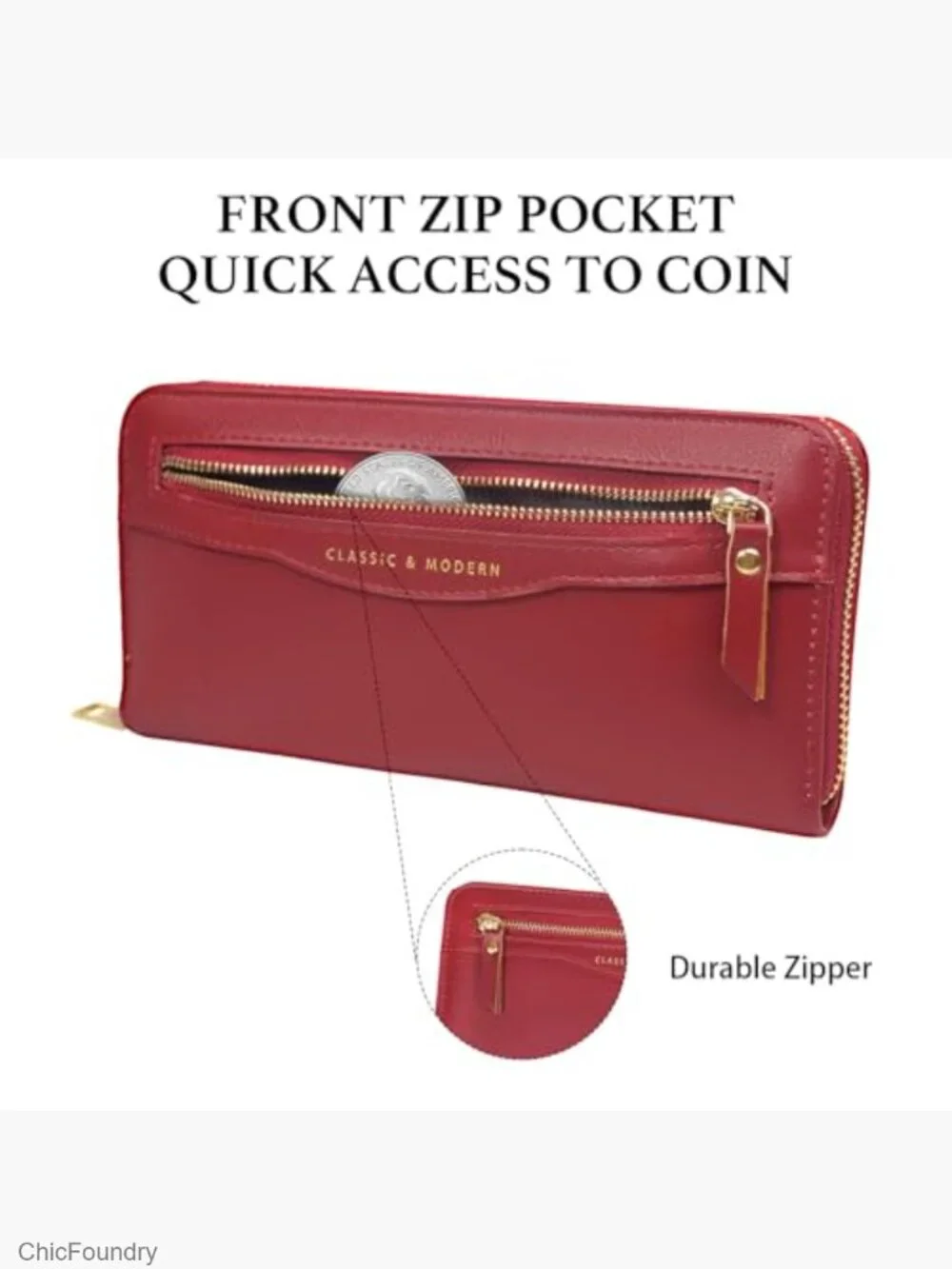 PU Leather Zip Around Wristlet Wallet with Detachable Strap Large Capacity